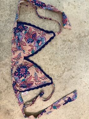 Floral Triangle Bikini Top in Pink & Navy